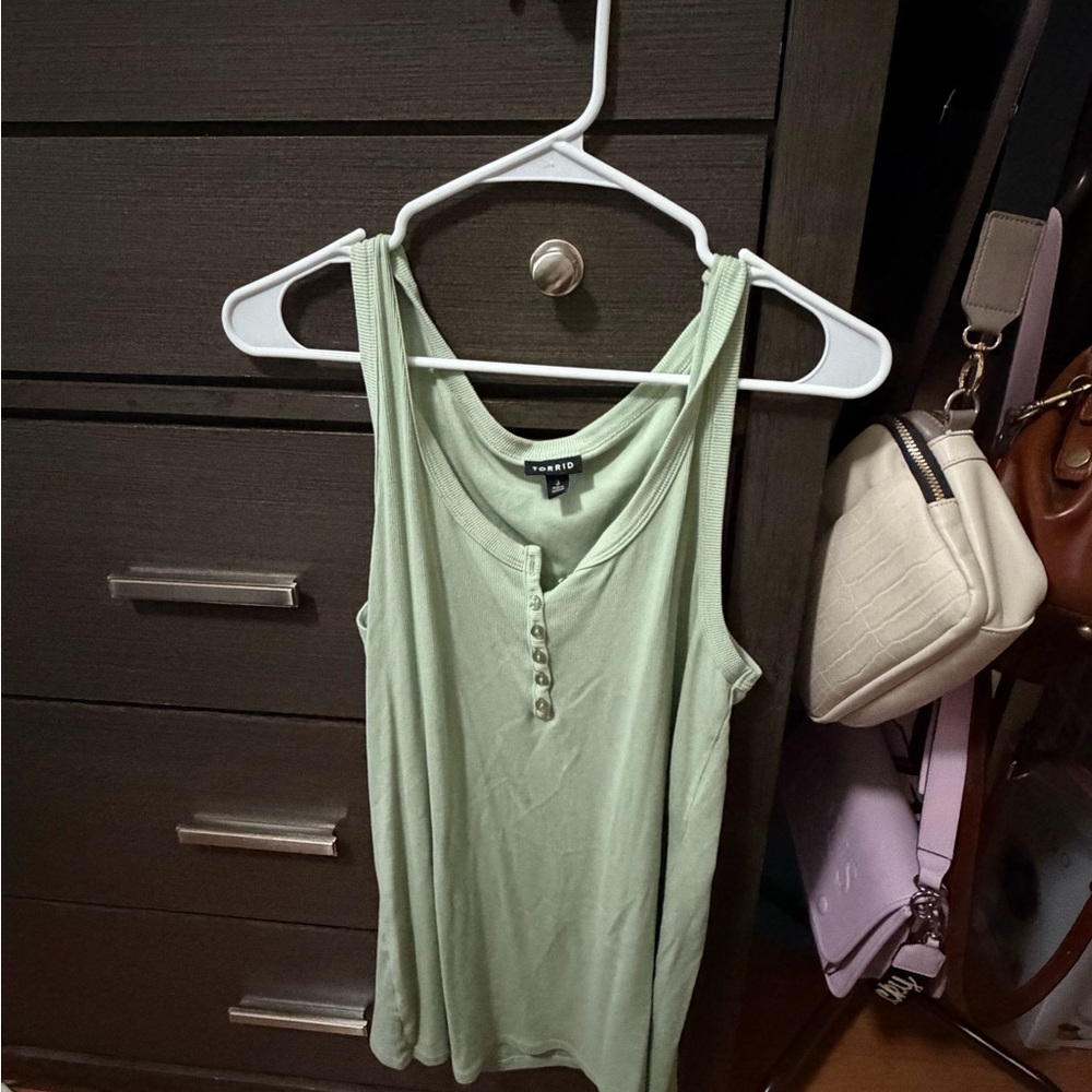 torrid Light Sage Henley Tank Top with Buttons